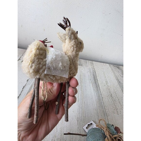 Enchanted Forest reindeer stick ornament Xmas decor set knit - Picture 7 of 9